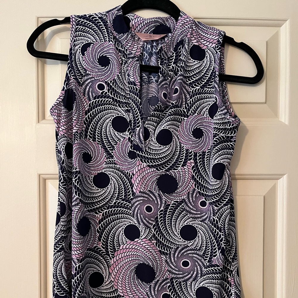 Lavender, blue, white, & navy sleeveless top